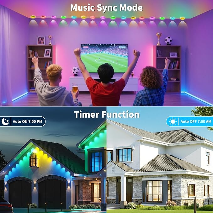 XINKAITE 200FT Permanent Outdoor Lights with 100 LEDs - Smart RGB+IC with 16 Million DIY Colors, IP67 Waterproof, App & Remote Control, Hundreds of Dynamic & Scene Modes for Holidays, Christmas & Home