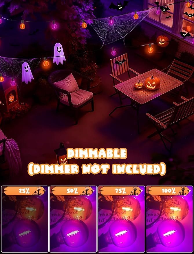 Purple and Orange Halloween Lights,25FT 27 LED G40 Globe String Lights,Waterproof Halloween Decorations for Outdoor Indoor Haunted Patio Home Party Garden Yard Decor