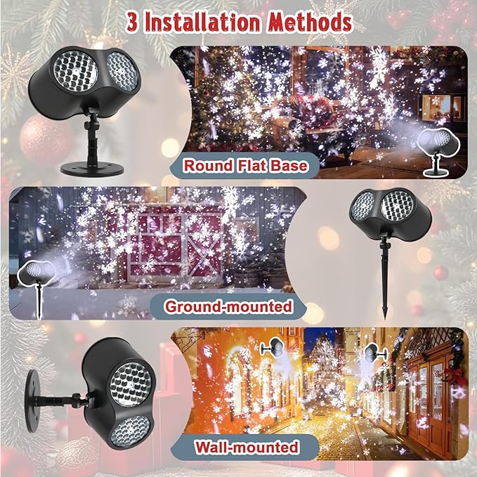 Christmas Snowflake Projector Lights Outdoor, Rotating Double Head Snowflake Light, Waterproof Snowfall LED Lights, Snow Lamp for Indoor Outdoor Christmas Party Garden Decorations (White Snow)