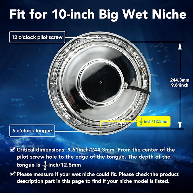 HQUA LUMORA 50W LED Pool Light for 10" Wet Niche - 120VAC, 100ft Cord, Smart Control (App/Remote/Wall Panel), Dimmable RGB Color-Changing Underwater Light (10 inch 100ft)