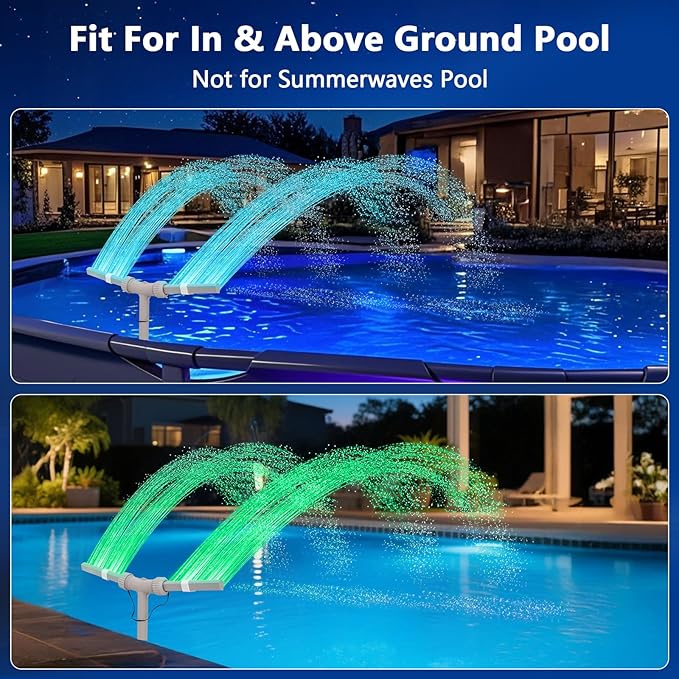 Solar Pool Fountain with Lights - Dual Spray Water Fountains for Above Ground/Inground Pools, High-Pressure Waterfall & Pool Sprinkler Fountain Accessories