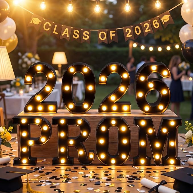 8 Pcs Graduation Decorations 2026 Prom LED Light Letters Sign Class of 2026 Ornaments for Senior High School College Table Wall Centerpieces Decor Party Supplies