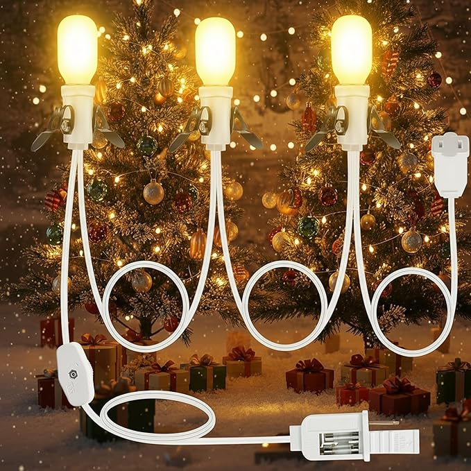 Leelosp 1 Pc Christmas Village Lights, 3 Base C7 String Bulbs Christmas Village Light Cord with ON/Off Switch Spare Fuse, 9.8ft Blow Mold Light Kit for Xmas Mini House, Ceramic Crafts Decor