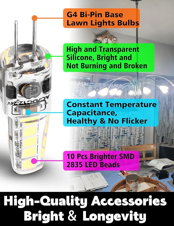 G4 LED Light Bulb 2W Equivalent to Halogen Bulb 20W-30W T3 JC Type Bi-Pin G4 Base AC DC 12V-24V 250LM Daylight White 6000K for RV Interior Boat Yacht Courtyard Path, Not-Dimmable,10pcs