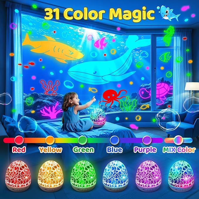 Easter Eggs Easter Gifts for Toddlers Kids Baby Night Light Projector 15 Soothing Sounds Sensory Toys for Kids with Autism Toys for Boys 3-10 | 3 Films 31Colors Remote Egg Light, Baby Gifts Baby Toys