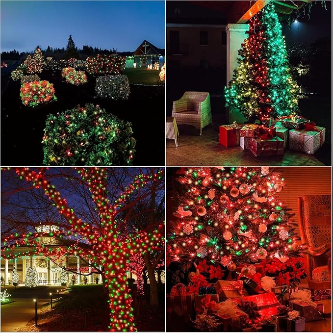 LAMPHOME 33ft Christmas Decorative Mini Lights, 100 LED Green Wire Fairy Starry String Lights Plug in, 16 Lighting Modes for Indoor Outdoor Xmas Tree Wedding Party Decoration (Red/Green/Warm)