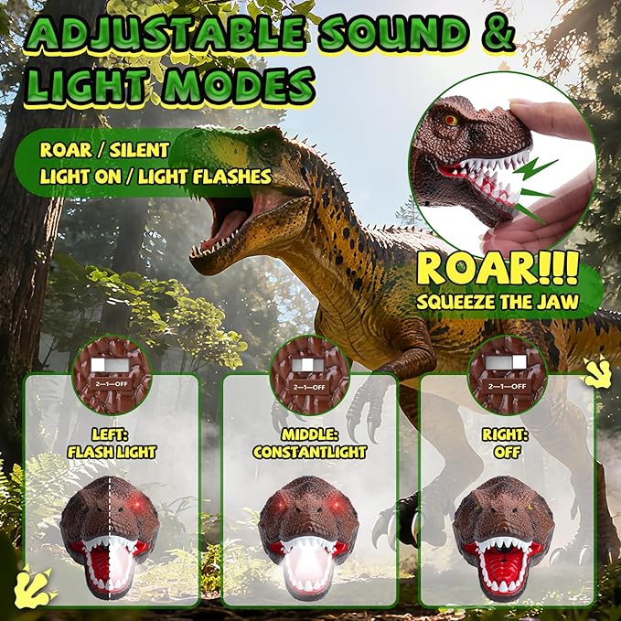 Dinosaur Headlamp for Kids Flashlight 2 Pack, Rechargeable Led Headlights Roar & Silent Mode, T-Rex Dinosaur Toys 3-5 4-6 5-7 6-8, Camping Gear, Easter Gifts for Boys Girls Adults
