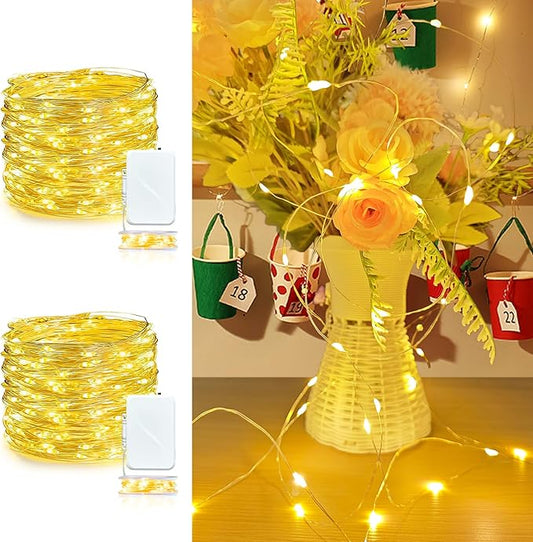 Aogist 2-Pack 16FT Fairy Lights with Spool,Ultra-Bright 50 LEDs Battery Operated Copper Wire String Light for Bedroom Christmas Wedding Centerpiece Parties Decoration,Warm White