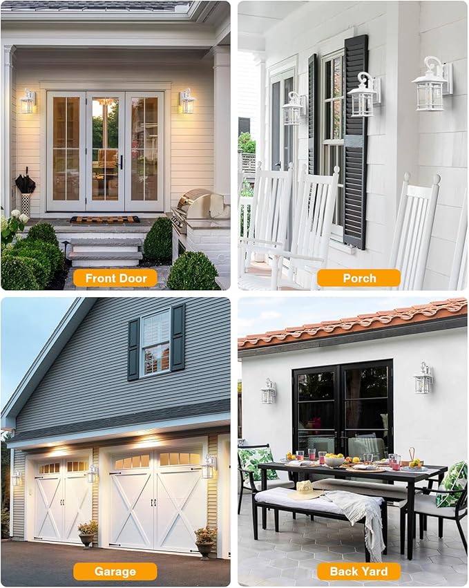VIANIS White Outdoor Wall Lights, Dusk to Dawn Outdoor Light Fixture, 100% Aluminum Exterior Lighting Fixtures for House, Porch, Garden, Doorway, Waterproof