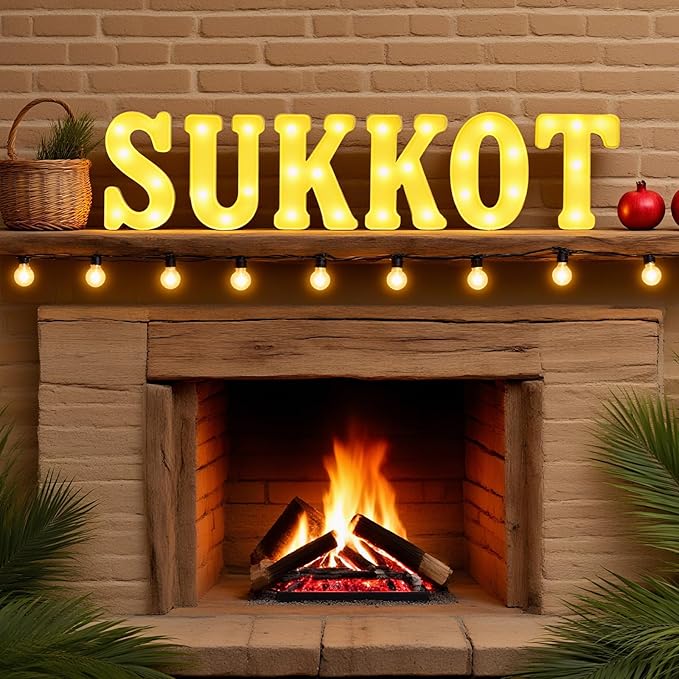 6 Pcs Happy Sukkot Decorations Sukkot Large LED Letter Sign 8.3 Inch LED Lights Battery Powered Table Decorations for Party Gift Tabletop Sukkah