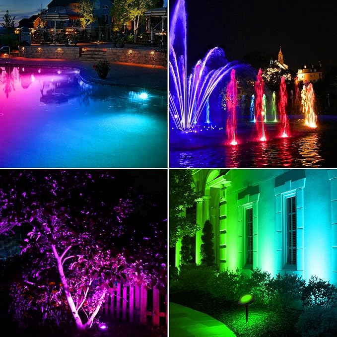 T-SUN Colored Pond Lights with APP and Remote Control – Bright LED Underwater Submersible Fountain Lights, IP68 Waterproof Landscape Spotlight for Garden Koi Pond Aquarium Fish Tank (Set of 4)