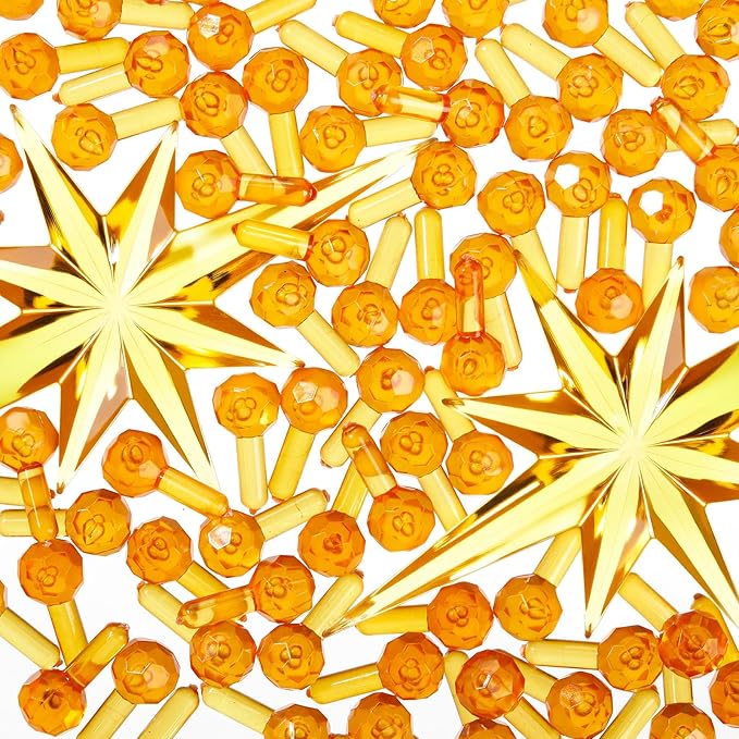 Boao 100 Pcs Ceramic Christmas Tree Bulbs with 5 Pcs Star Topper Light Ornaments Round and Heptagram Christmas Replacement Lights Bulbs for Village Xmas Tree Topper Decorations(Orange)