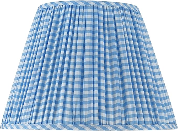 Springcrest Gingham Blue Plaid Pleated Cotton Cottage Core Empire Shade (9x16x11) - Springcrest