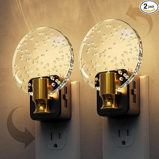 L LOHAS LED Night Lights Plug into Wall, Dusk to Dawn Sensor, 3000K Soft White LED, 180° Rotating Acrylic Bubble Nightlight, 0-100lm Adjustable Brightness, 2-Pack for Bedroom, Bathroom, Hallway