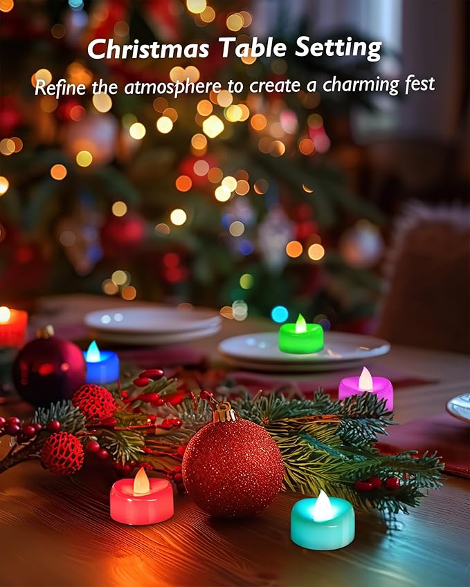 Flameless Candles, 12-Pack Color Changing Tea Lights Candles Battery Operated, Long-Lasting 200+ Hours Flameless Tealight Candles for Halloween Christmas Holiday Decor, 1.5'' D X 1.25'' H