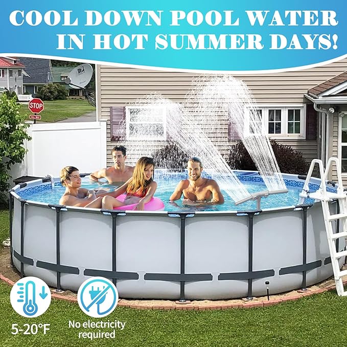 Klleyna Swimming Pool Fountain for Above & In-Ground Pools, Pool Waterfall Water Cooler Sprinkler Sprayer Summer Party Decor (B-Gray-3 Adapters)