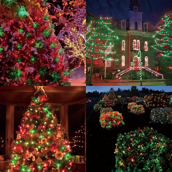 LAMPHOME 600LED (12pk of 50L) String Lights,LED Christmas Lights, 6" SPACING,Green Wire,Red and Green