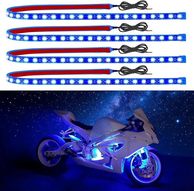 Led Light Strip Exterior Interior 24inch 5050 SMD Led Strip Light IP68 Waterproof Flexible Lights 12V for Car SUV Truck Marine Boat Golf Cart Blue Pack of 4
