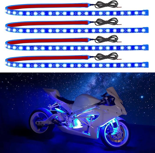 Led Light Strip Exterior Interior 24inch 5050 SMD Led Strip Light IP68 Waterproof Flexible Lights 12V for Car SUV Truck Marine Boat Golf Cart Blue Pack of 4
