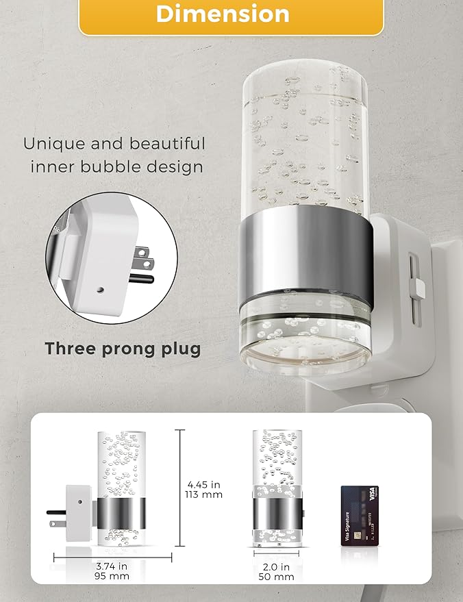 L LOHAS LED Night Light,Dimmable Night Lights Plug into Wall, Acrylic Nightlights with 0-100 LM Adjustable Brightness, 3000K Plug in Night Light with Dusk to Dawn Sensor, for Bathroom Hallway