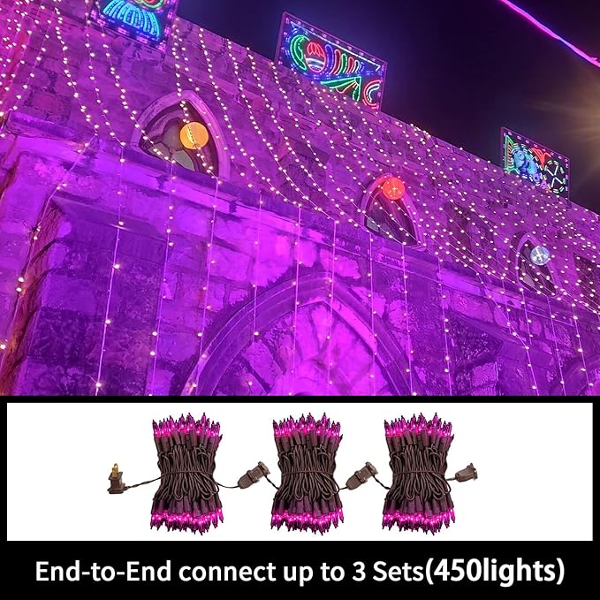 LAMPHOME Purple Christmas Lights Decoration 150Lights 31.9ft UL Certified Mini Bulb String Lights Set for Outdoor Halloween Home Christmas Tree Garden Holiday Party Patio Decor
