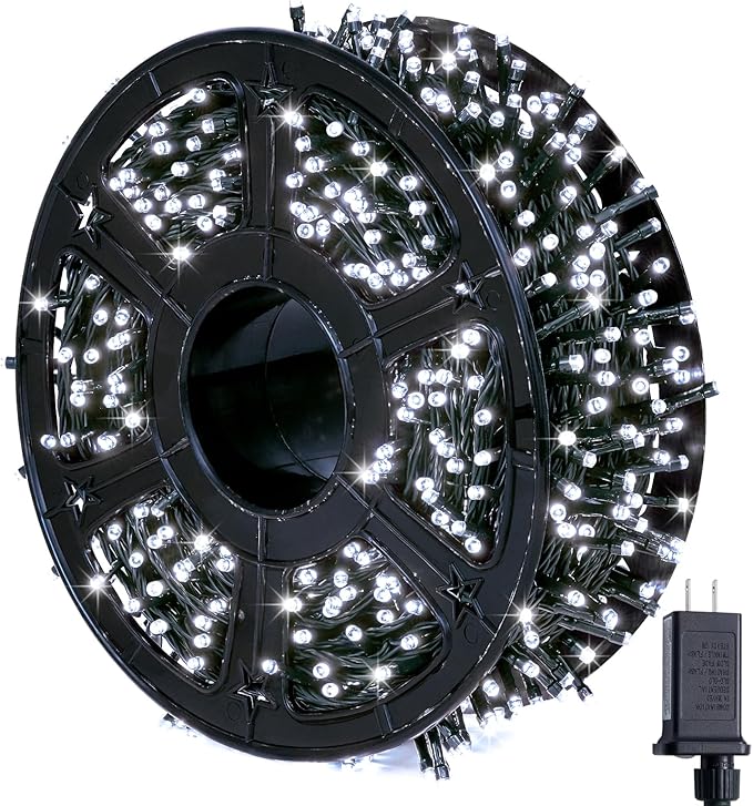 JMEXSUSS 800 LED White Christmas Lights Outdoor, 272ft 8 Modes Christmas Tree Lights Green Wire, Waterproof Led Christmas String Lights for Outside Indoor Xmas Party Tree Decor