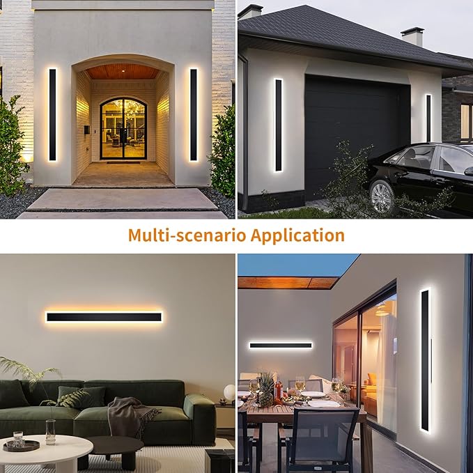 2 Pcs Modern Outdoor Wall Lights 70.8inch Dimmable 3000K-6000K with Remote Control Waterproof IP65 Exterior Long Wall Sconce for House Garage Patio