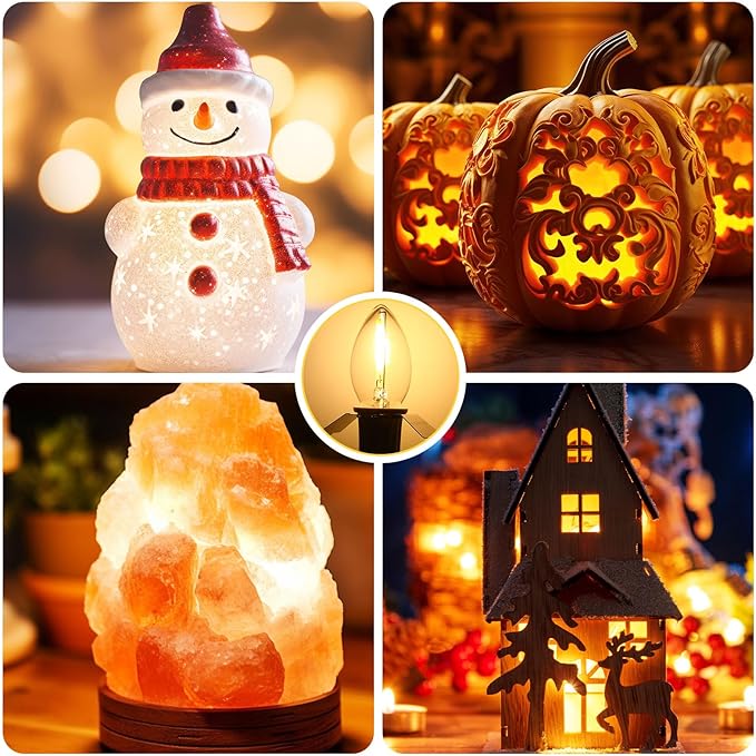 Enhon 26 Pack C7 Accessory Cord with LED Bulb, Each 6 ft Blow Mold Light Cords with On/Off Switch for Christmas Village House Halloween Pumpkin Holiday Ceramic Tree and Craft Projects