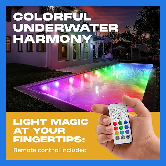 Yankee Submersible Pool Lights, Waterproof 15 Submersible LED Underwater Lights with Remote, 16 Colors, 3 Flash Modes, Timer, w/Suction Cups, Magnet, for Inground Pool (4 pcs)