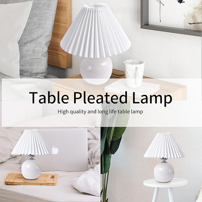 Korean Pleated Table Lamp Ins DIY Ceramic Table Lamps for Living Room Home Deco Cute Lamp with Tricolor Led Bulb Beside Lamp…