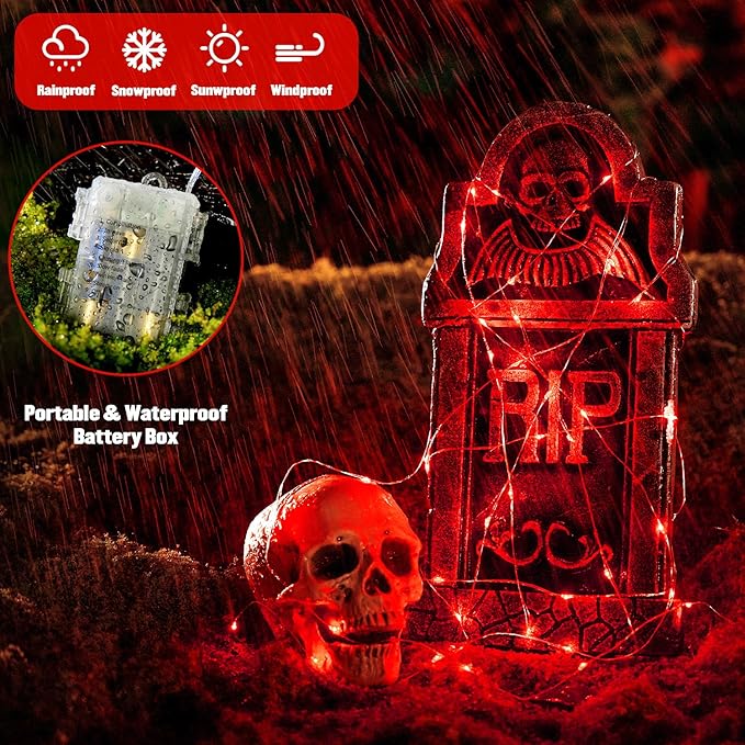 JMEXSUSS 2 Pack Red Fairy Lights Battery Operated, Total 400 LED 132ft Halloween Lights with Remote, 8 Modes Twinkle String Lights for Bedroom Wreath Tree Xmas Valentine Halloween Decorations
