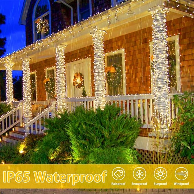 4 Pack Solar String Lights for Outside, 170 FT Total 480 LED Solar Chrismas Lights Outdoor with 8 Modes & Memory Function, Waterproof Twinkle Light for Xmas Tree Yard Party Decorations (Warm White)