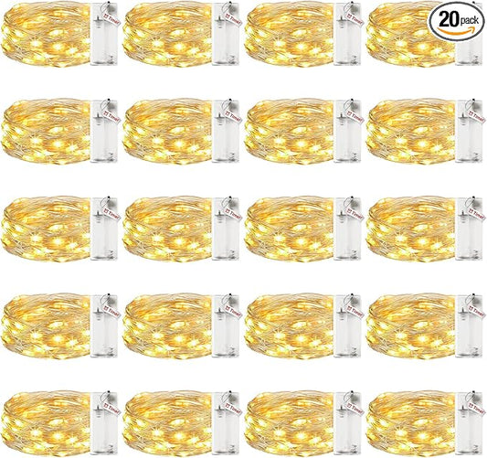 【20 Pack】Fairy Lights Battery Operated with Timer, 7FT 20LED String Lights Waterproof Silver Wire Fairy Light Battery Powered Twinkle Lights for Bedroom Christmas Wedding Indoor Party Decor Warm White