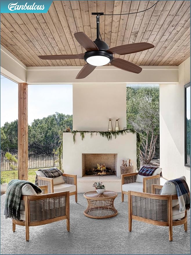 42 Inch Wet Rated Outdoor Ceiling Fan with Lights and Remote,IP65 Hanging Gazebo Fan with 3CCT 6-Speed DC Motor,Brown Waterproof Plug in Ceiling Fan with Cord for Patios Porch Pergola Pavilion