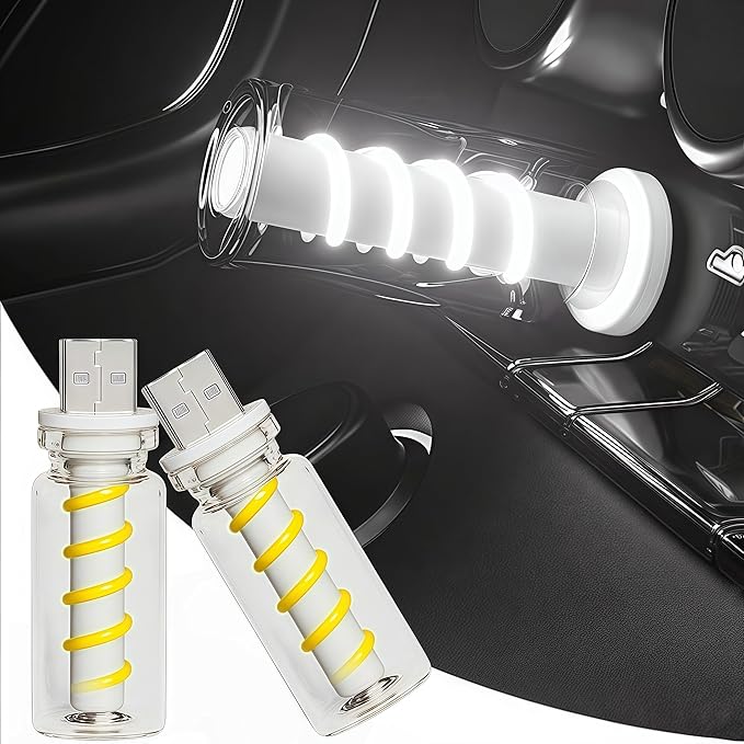 LED Car Interior Light, Touch Control USB Night Lamp, Retro Style Ambient Lighting for Auto, Bedroom, Desk (2PCS White)