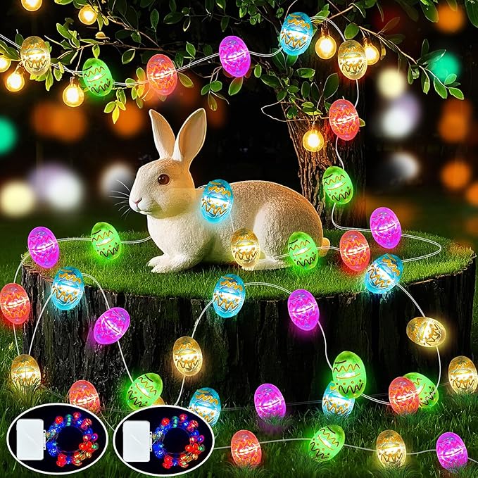 ZGWJ Easter String Lights Outdoor, 2 Pack Easter Eggs Lights Battery Operated 16ft 50LED Waterproof Decorations Indoor Home Bedroom Spring Party Decor