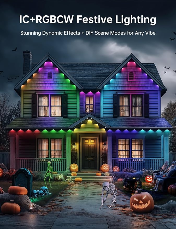 Permanent Outdoor Lights for House, 50ft with 25 Smart IC+RGB+CW LED Eaves Light, Waterproof Christmas Halloween Permanent Decor Light for Daily and Holiday, App/Remote Control