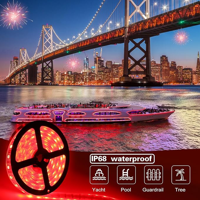 marine led strip lights, 12V 6.56FT IP68 Waterproof underwater led lights, Boat Interior Light, Boat Deck Lights Courtesy Lights for Night Fishing Pontoon Kayak Boats(RED)