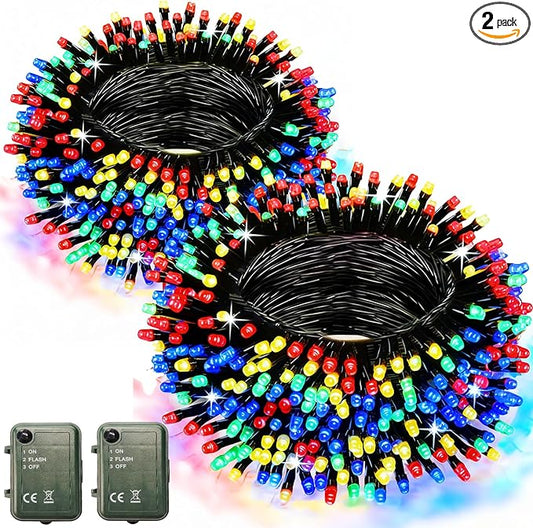 2 Pack Battery Powered String Lights, Total 33 FT 100 LED Colorful Christmas String Lights for Indoor Outdoor Decoration, Twinkle Fairy Light for Tree Classroom Party Room Garden XMAS Tree Party Decor