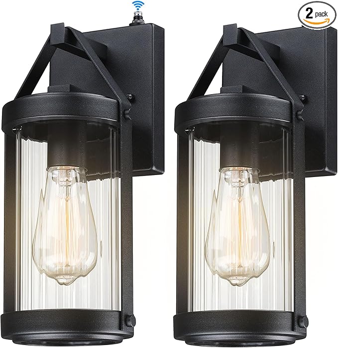 LONEDRUID 2 Pack Dusk to Dawn Sensor Outdoor Wall Sconce Lighting Black Exterior Porch Lantern Waterproof Outside Garage Light Fixtures Wall Mount for House Patio Entryway
