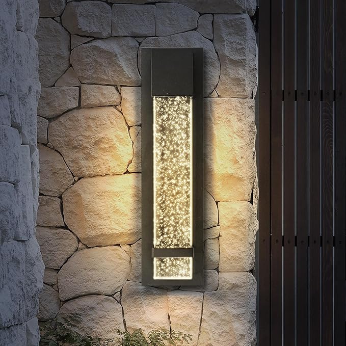 ASD LED 18 Inch Bubble Glass Wall Light Fixture | 12W 500LM 3000K-5000K 120V | 3CCT, Waterproof, Dimmable, ETL Listed | Exterior Flush Mount Sconce, Outdoor-Indoor Lighting | Black