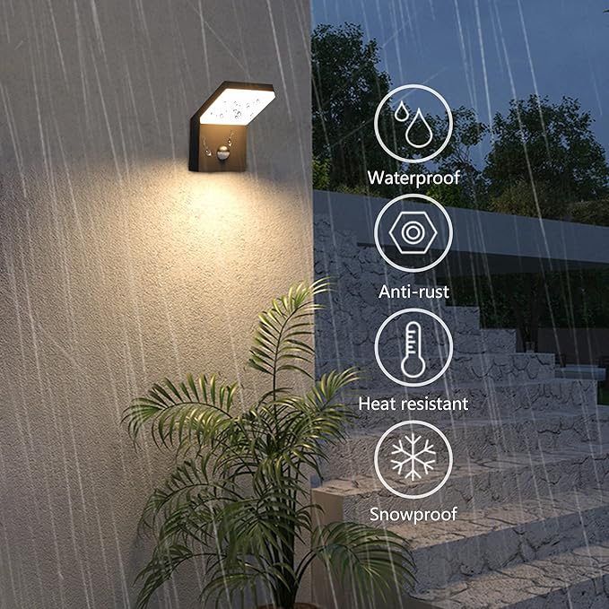 2 Pack Motion Sensor Porch Light Outdoor Wall Mount Black Exterior Light Fixture LED Modern Wall Sconce for House Garden Patio Garage IP54 Waterproof 1800lm 18W 3000K Warm White