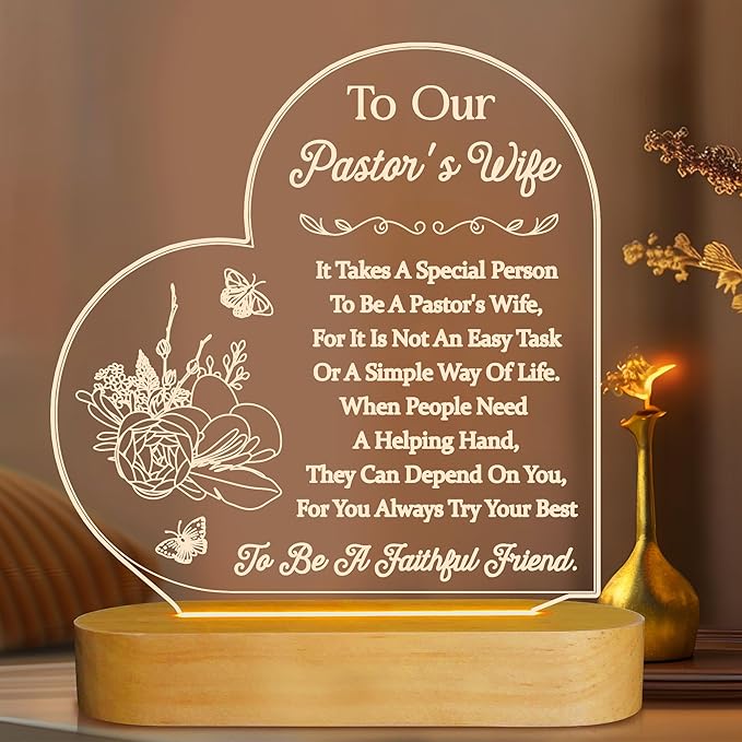 Pastors Wife Appreciation Gifts for Women, 3D Illusion Lamp for Preachers Wife Church Gifts, Soft Warm Night Light for Bedroom Decor