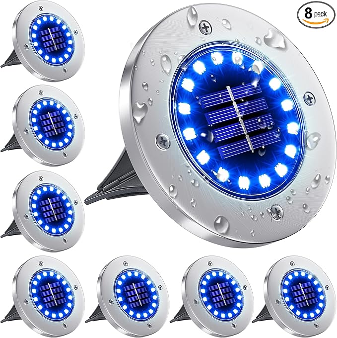 NFESOLAR Solar Outdoor Lights with 16 LEDs, Blue Color Bright Solar Ground Lights Outdoor Waterproof for Pathway Garden Yard Halloween Decorations (8 Pack)
