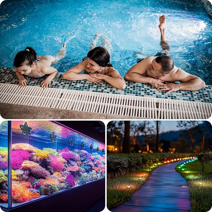 BASON LIGHTING Smart Submersible Pool Lights with App Control, RGBW 16 Million Colors, Music Sync, WiFi & Alexa/Google Voice - for Inground/Above Ground Pools, Aquariums, Ponds, Parties (4-Pack)