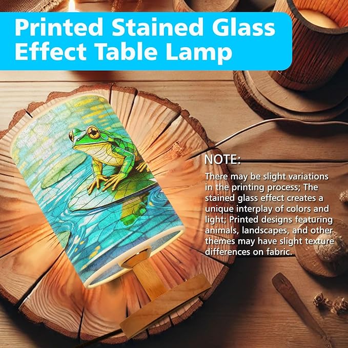Frog Table Lamp LED 3-Color Pressed Bedside, Frog Shade Lamp with Wood Base for Bedroom Living Room Desk Office TL01