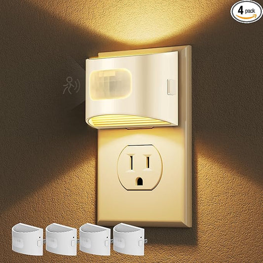 DORESshop LED Night Light[4 Pack], Night Lights Plug into Wall, Plug in Night Light with Motion Sensor, Dusk to Dawn Sensor, Nightlights for Adults, Bedroom, Bathroom, Hallway, White Cover