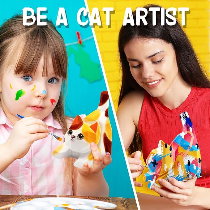 FUNZBO 4.3in Paint Your Own Cat Lamp Kit - Easter Basket Stuffers, Arts and Crafts Supplies Painting for Kids Teens, DIY Night Light Toy for Girls Boys Age 3 4 5 6 7 8 9 10 11 12 13 Birthday Gifts