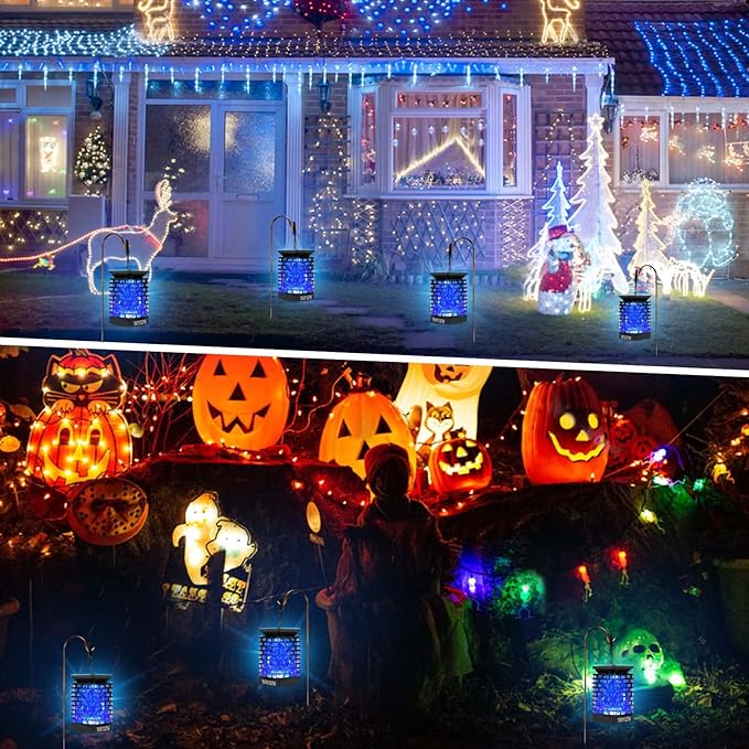 EOYIZW Solar Lights Outdoor, 99 LEDs Flickering Flame Lantern for Garden Decor- 2 Pack Waterproof Solar Garden Lights for Patio Yard Porch Lawn Decorations Blue