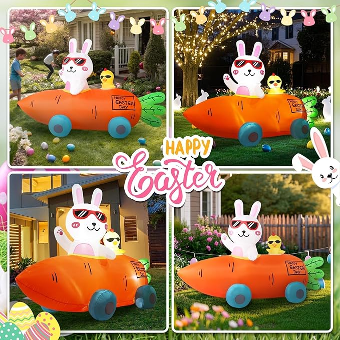 Valentines Day Inflatables Outdoor Decorations Love Blow Up Yard Décor Sweet Romantic Cute LED Lights for Indoor Outside Wedding Holiday Party Garden Lawn (Easter Bunny)